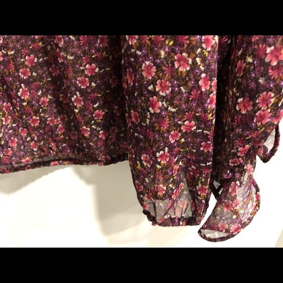 New ZARA FLORAL PRINT SHIRT Blouse semi sheer Multicolored Size Small - Picture 5 of 9